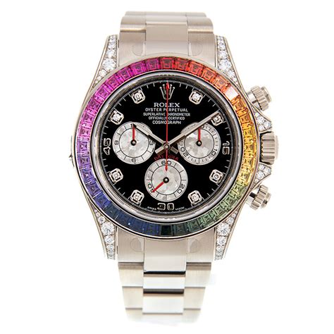 rolex cosmograph daytona rainbow bezel diamond markers 18k gold